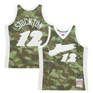 Men’s Utah Jazz John Stockton Mitchell & Ness Camo Hardwood Classics 1998/99 Ghost Green Swingman Jersey