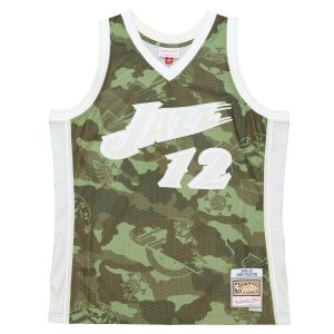 Men’s Utah Jazz John Stockton Mitchell & Ness Camo Hardwood Classics 1998/99 Ghost Green Swingman Jersey