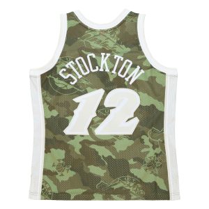 Men’s Utah Jazz John Stockton Mitchell & Ness Camo Hardwood Classics 1998/99 Ghost Green Swingman Jersey