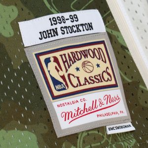 Men’s Utah Jazz John Stockton Mitchell & Ness Camo Hardwood Classics 1998/99 Ghost Green Swingman Jersey