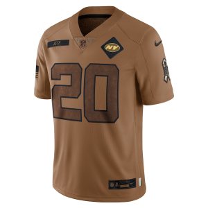 Men’s New York Jets Breece Hall Nike Brown 2023 Salute To Service Limited Jersey