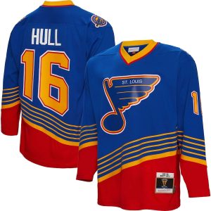 Men’s St. Louis Blues Brett Hull Mitchell & Ness Blue 1995/96 Blue Line Player Jersey