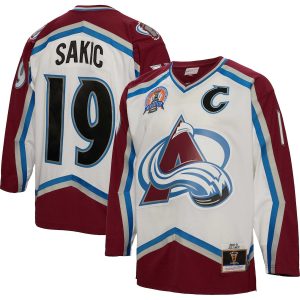 Men’s Colorado Avalanche Joe Sakic Mitchell & Ness White Captain Patch 2000/01 Blue Line Player Jersey