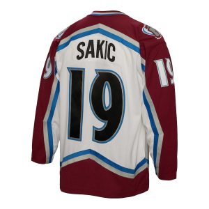 Men’s Colorado Avalanche Joe Sakic Mitchell & Ness White Captain Patch 2000/01 Blue Line Player Jersey