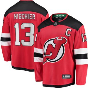 Men’s New Jersey Devils Nico Hischier Fanatics Branded Red Captain Patch Home Breakaway Jersey