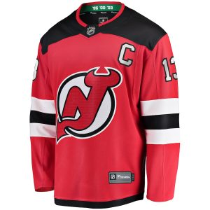 Men’s New Jersey Devils Nico Hischier Fanatics Branded Red Captain Patch Home Breakaway Jersey