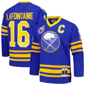 Men’s Buffalo Sabres Pat LaFontaine Mitchell & Ness Royal Captain Patch 1992/93 Blue Line Player Jersey