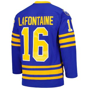 Men’s Buffalo Sabres Pat LaFontaine Mitchell & Ness Royal Captain Patch 1992/93 Blue Line Player Jersey